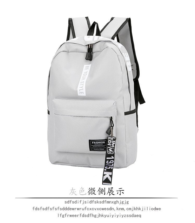 Men's and Women's Fashion Large Capacity Backpack Small Fresh Letter Print Solid Color Backpack