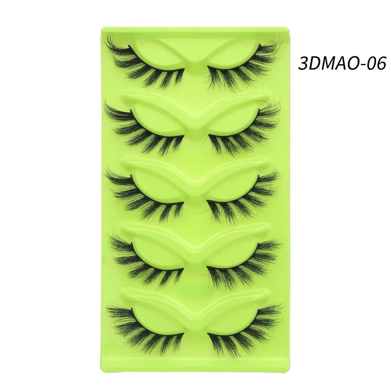AUNONT Europe and the United States oblique fly 5 pairs of green fox eyes cat eye false eyelashes thick curling simulation fox system eyelashes