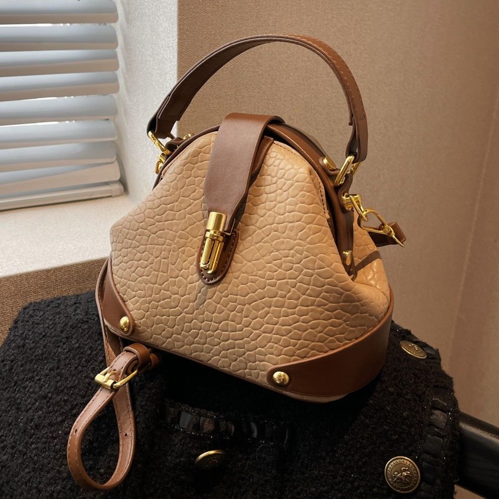 5312 Women's Niche Solid Color Texture Handbag Soft-Faced Lock Cross-Body Bag