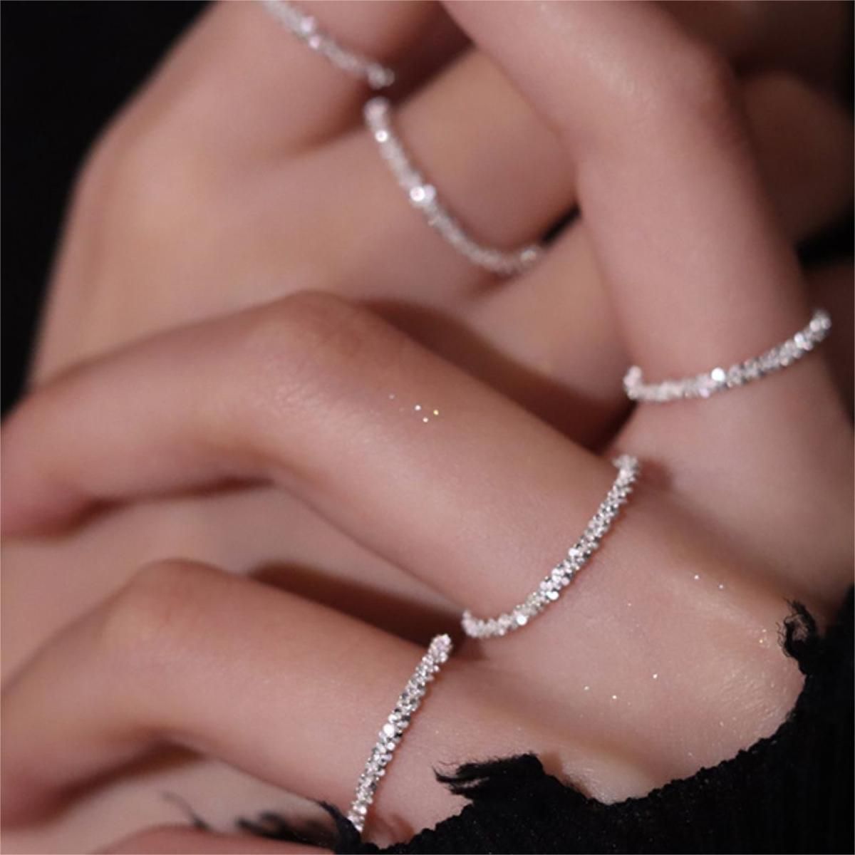 J43 Women's Niche Simple Bright Silver Non-Fading Rings Can Be Opened Rings