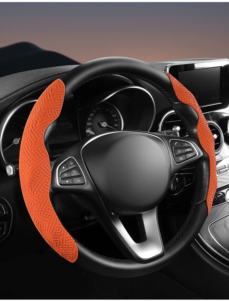 Ultra-thin Half-wrapped Nappa Leather Steering Wheel Cover, Universal All Season Non-slip Sweat-absorbing Steering Protector, Comfort Auto Handle Grip Sleeve for Vehicles