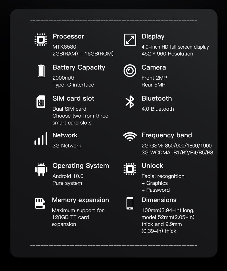 ONEMYTH M16 Pro Smart Mini Phone with 4.0-inch Screen, Dual SIM, Ultra-Thin, Quad-Core