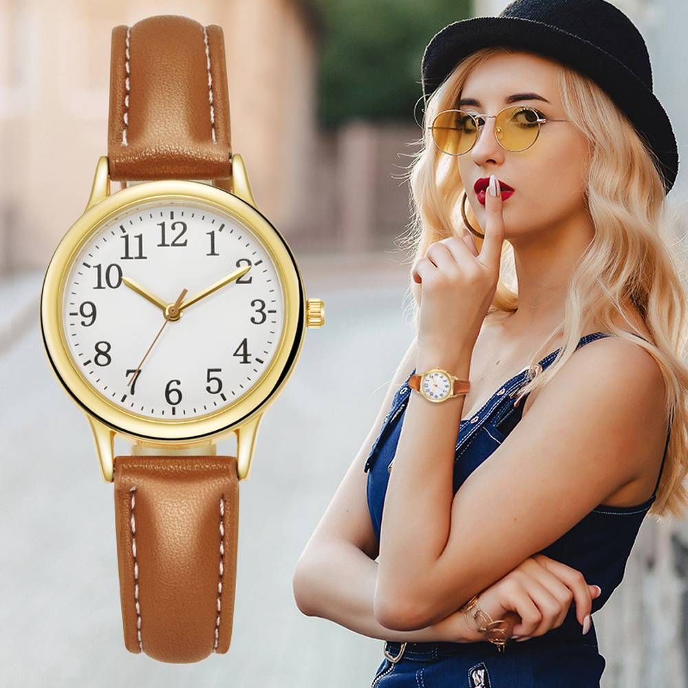 ASPURT Simple Digital Fashion Women's Quartz Watch Leather Band Arabic Digital Simple Dial