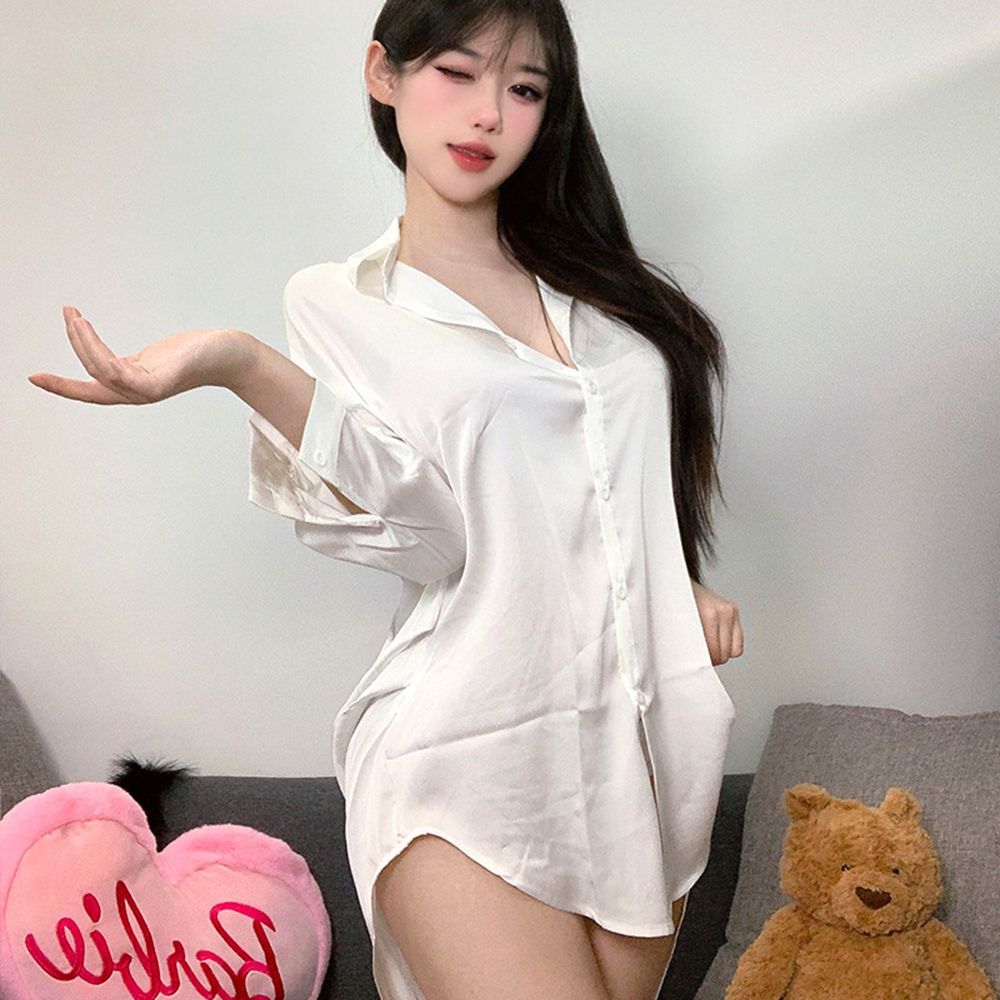 Satin net celebrity boyfriend style pajamas silky fabric home clothes high quality sexy can be worn outside underwear