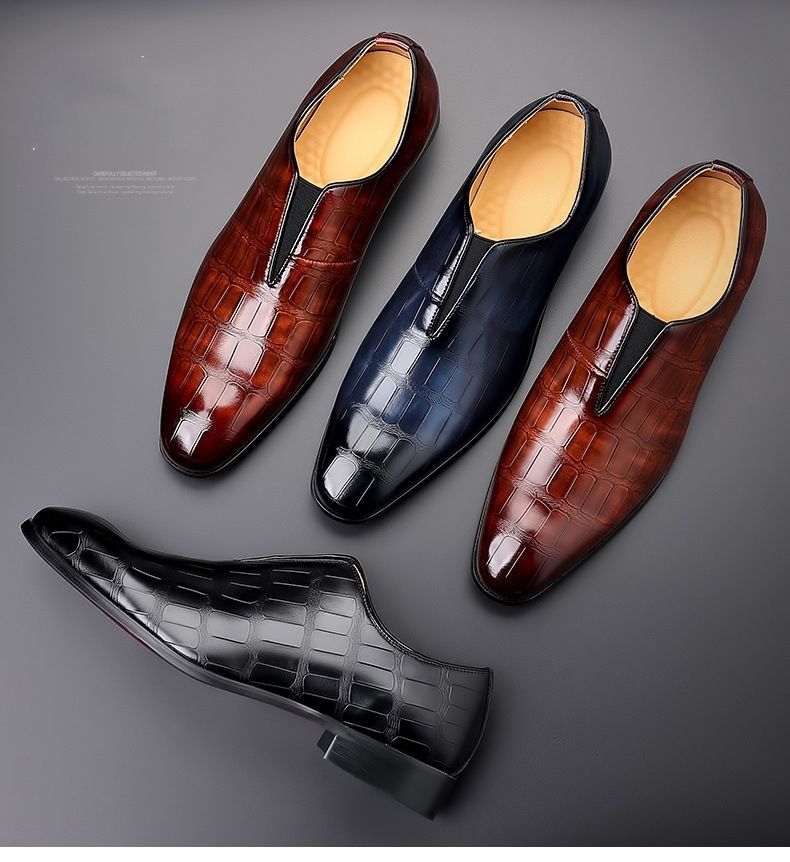 Men's Shoes Stone Patterned Casual Leather Shoes for Men Breathable Slip on Business Shoes