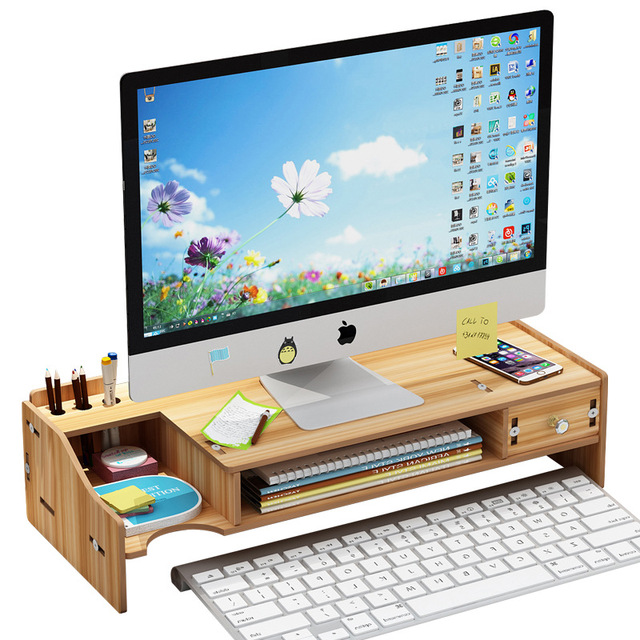 Wooden Monitor Stand Riser Multifunctional Computer Desktop Storage Box Shelfs Office Stationery Organizer for PC laptop TV Printer