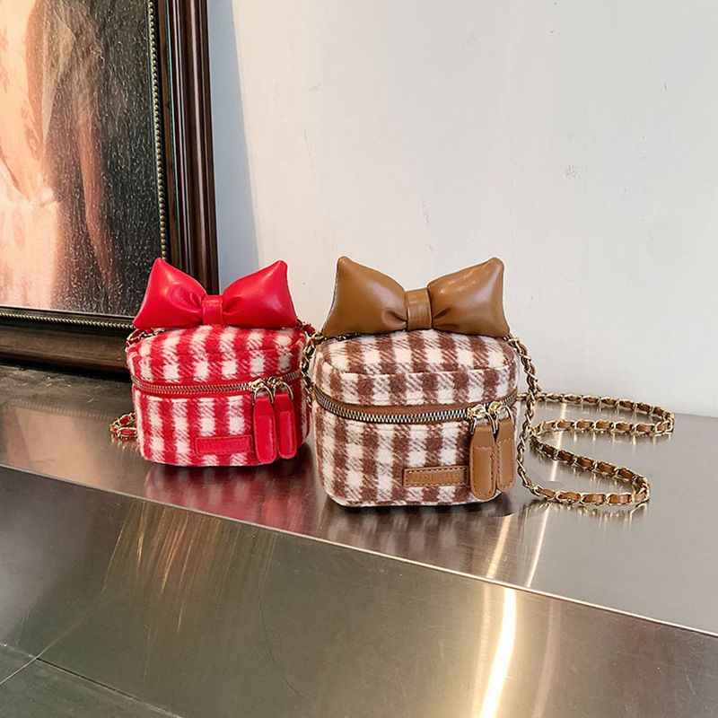 924# Children's Autumn/Winter New Bow Crossbody Bag Chain Check Crossbody Bag