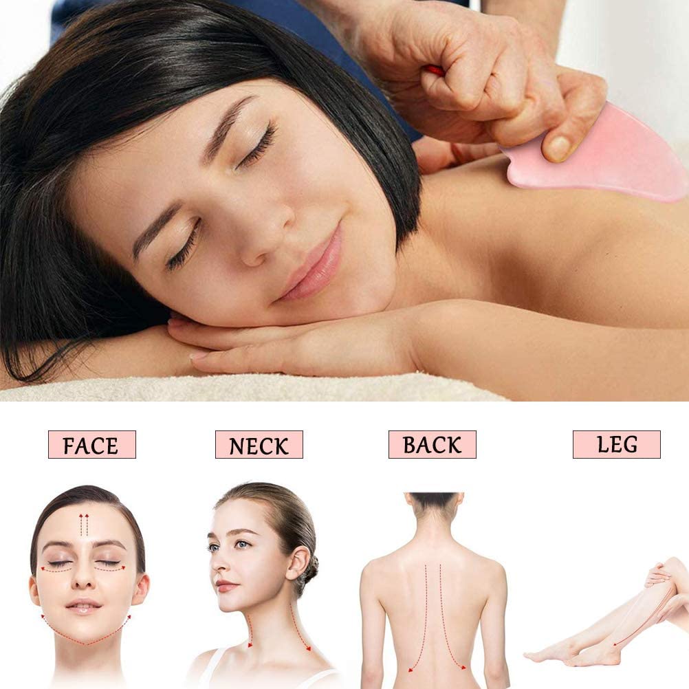Natural Rose Quartz Stone Gua Sha Scraping Massage Tool, Healing Crystal Guasha Board Facial Massager Traditional Scraper Tool