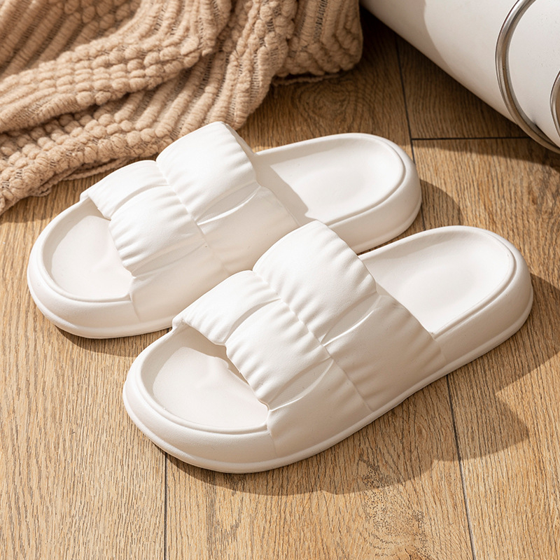 Women's Summer Pleated Lace Platform Slippers Simple and Light Bathroom Slippers