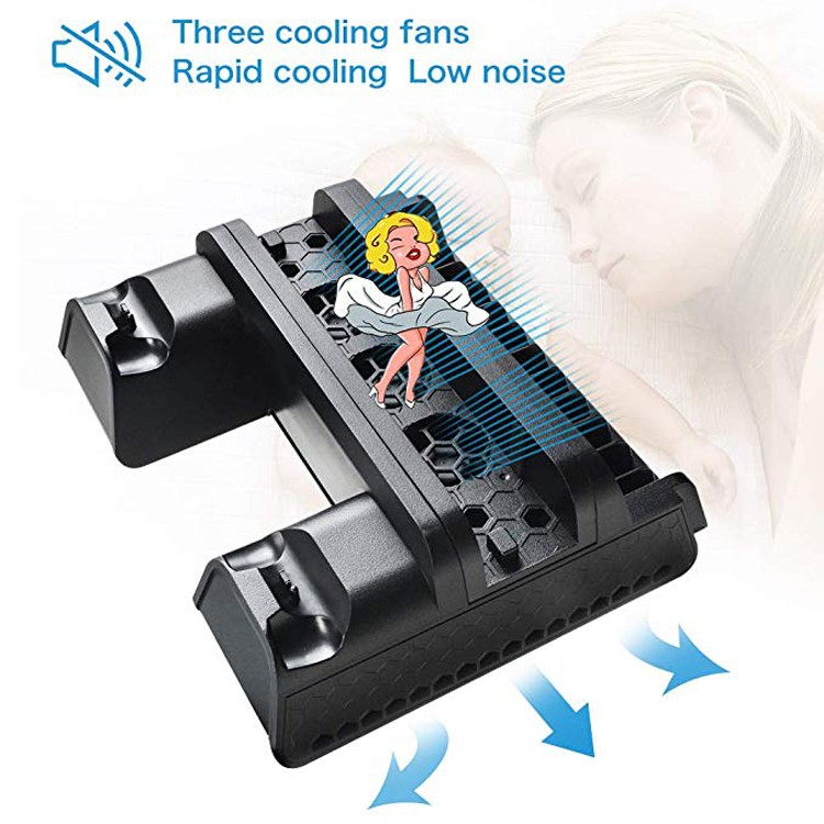 For PS4/PS4 Slim/PS4 Pro Vertical Stand with Cooling Fan Dual Controller Charger Charging Station For SONY Playstation 4 Cooler