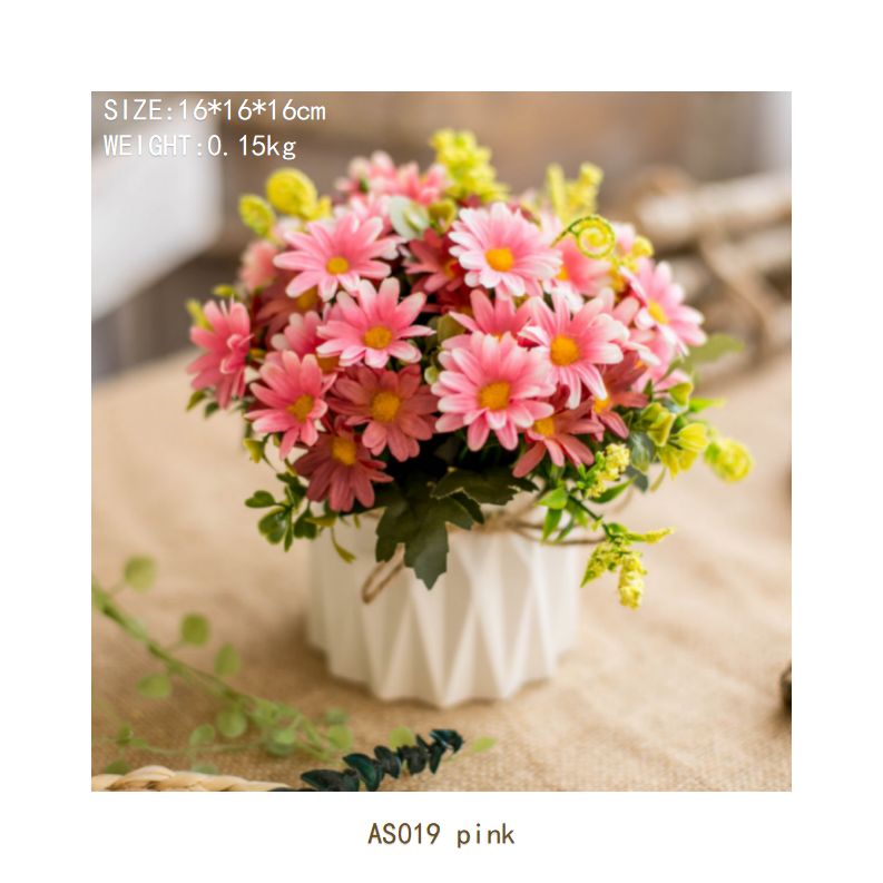 Korean chrysanthemum set ceramic hemp rope vase artificial flower silk flower pastoral floral ornaments living room dining room dining table hotel wedding church venue funeral ceiling road layout home decoration flower arrangement hand-held flowers photography props flowerpotAS019 pink