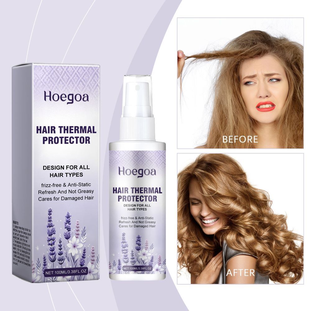 Hoegoa Hair Thermal Heat Protection Spray Hair Shine Mist Curly Perm Quick Styling Non-washing Essential Oil Spray for Hair Dyeing and Volumizing