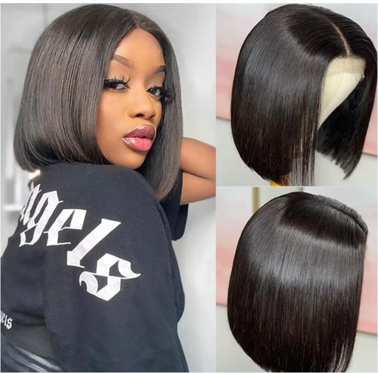 BOBO 4x4 Human Hair Bone Straight Lace Closure Wigs-180% Density 4x4 Super Double Drawn Bobo Wig
