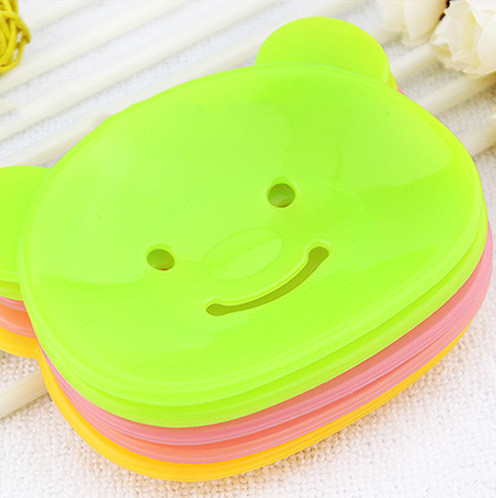 a550-01 3 Pcs Random Cute Cartoon Bear Soap Dish,Plastic Self Draining Soap Holder, Cartoon Bathroom Soap Tray