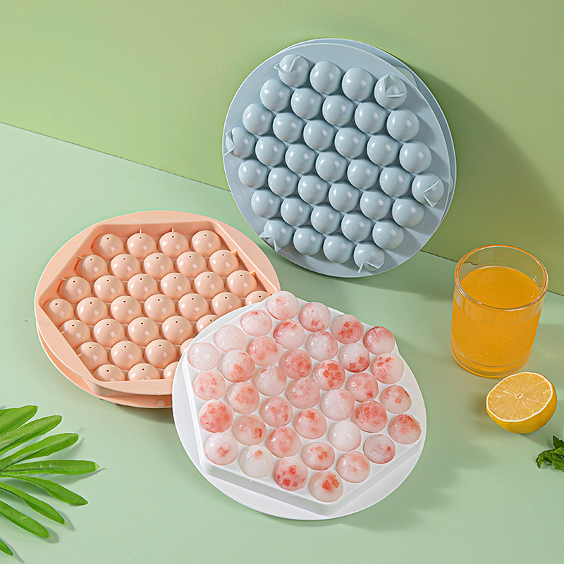 Hexagon Round Ice Cube Tray With Lid,Mini Circle Ice Ball Maker Mold for Freezer,37 PCS Sphere Ice Chilling Cocktail Whiskey Tea & Coffee