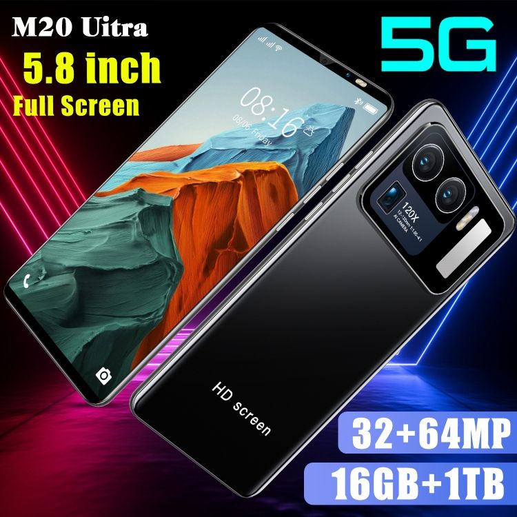 Smart phone new M20 Uitra 5G smartphone 5.45 inch high-definition large screen 1G+8G 5.45 inch horizontal screen smartphone CRRSHOP face ID fingerprint front 32MP back 64MP android 13 RAM 16GB ROM 1TB mobile phone high definition phone