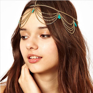 00073-8 Women's New Turquoise Tassel Headband Bohemian Headwear