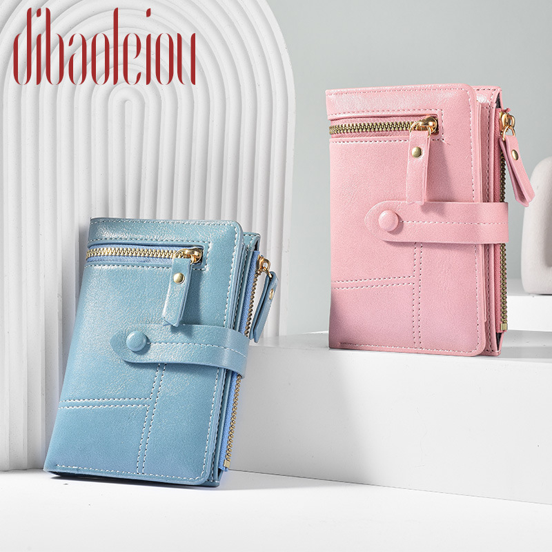 025-2 Fashion Latest Design Ladies Small Purse Short Female Zipper Brush Multi-card Soft Leather Wallet Coin Women Purse