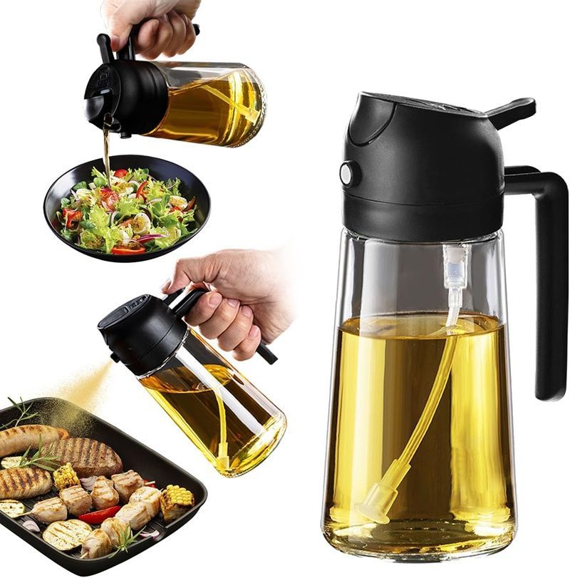 Wannilen Olive Oil Sprayer for Cooking - 2 in 1 Olive Oil Dispenser for Kitchen Gadgets, Air Fryer, Salad, and BBQ rendPlain 16oz/470ml black  