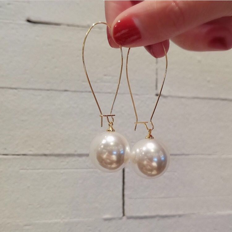 H259 Women Simple White Pearl Pendant Earrings Jewelry Gift