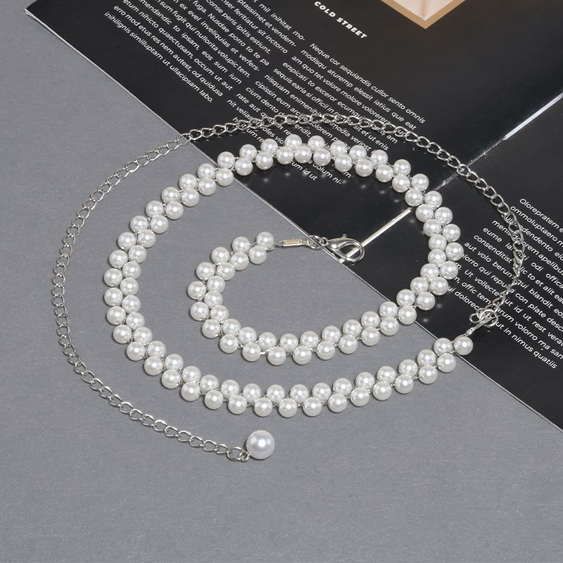 11091 Women's Retro Simple Pearl Chain Waist Chain Versatile Clothes Waist Chain