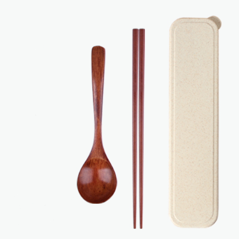 3Pcs Portable Wood Tableware Cutlery Suit Soup Spoon Chopsticks Eco Friendly Dinnerware Handmade Home Kicthen Utensil Flatware
