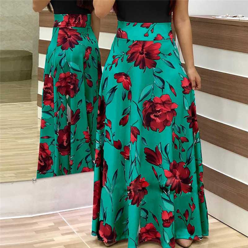 Ladies Dress one-piece Printed skirt longuette Slim Milk Silk Dress Elastic Short Sleeves Women's Clothes