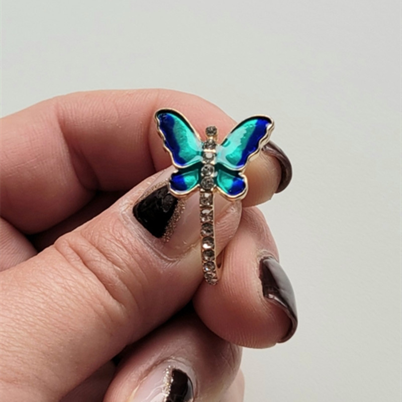 women's butterfly ring blue gradient butterfly design adjustable size girl ring