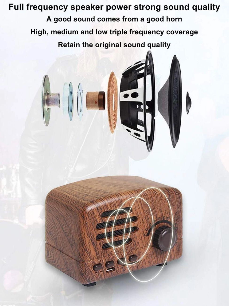 24W Mini Retro Audio, Sleep Aid and Wake-up Light, White Noise Sleep Aid Speaker, 6 Natural Sounds, Wireless Bluetooth Speaker, Night Light, Alarm Clock, for Home Office