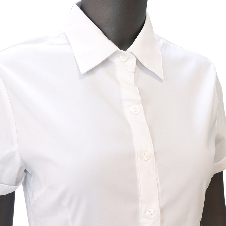 Women's Short Sleeve Button Down Collar Office Formal Shirt Blouse