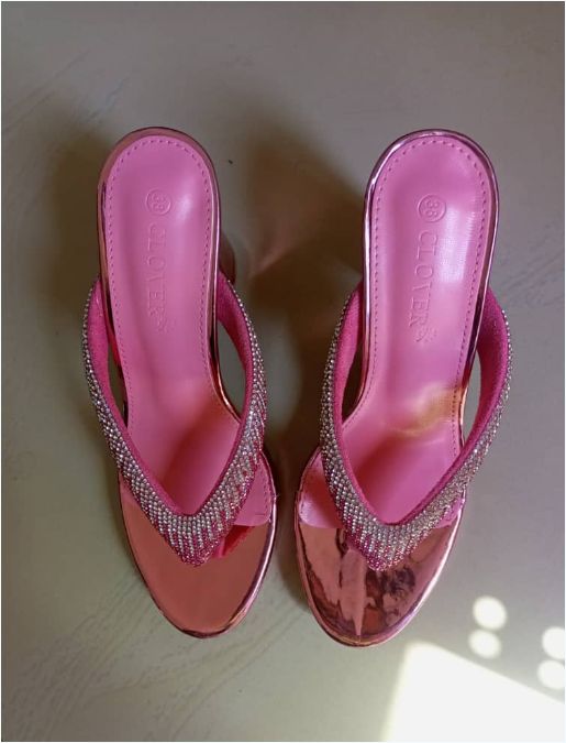 Women's Shoes Crystal Heels Solid Color Slippers Outdoor Sandals Diamond Female Flip-Flops Heeled Sandals