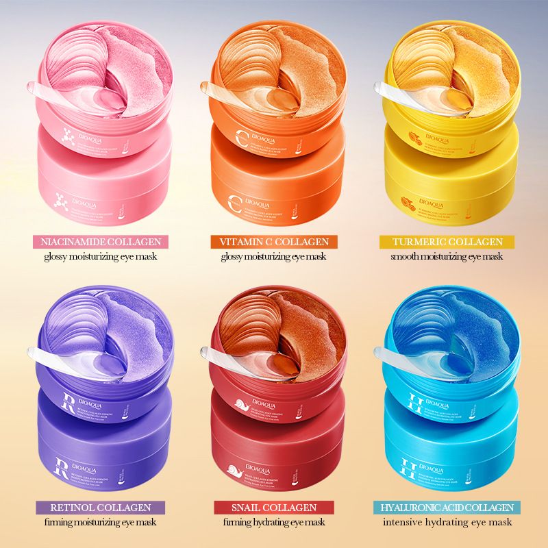 BIOAQUA 6 Types Collagen Eye Mask Set, 100g/80PCS (40 Pairs) Each, Niacinamide/Vitamin C/Turmeric/Retinol/Snail/Hyaluronic Acid Moisturizing Anti-Aging Eye Patches for Dark Circles, Fine Lines & Eye Bags