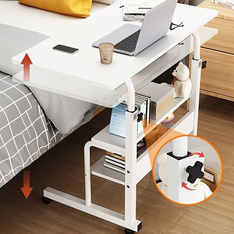 Small Standing Desk Mobile Portable Rolling Laptop PC Table on Wheels Adjustable Height Computer Workstation for Home Office, 30 Inch, Modern White