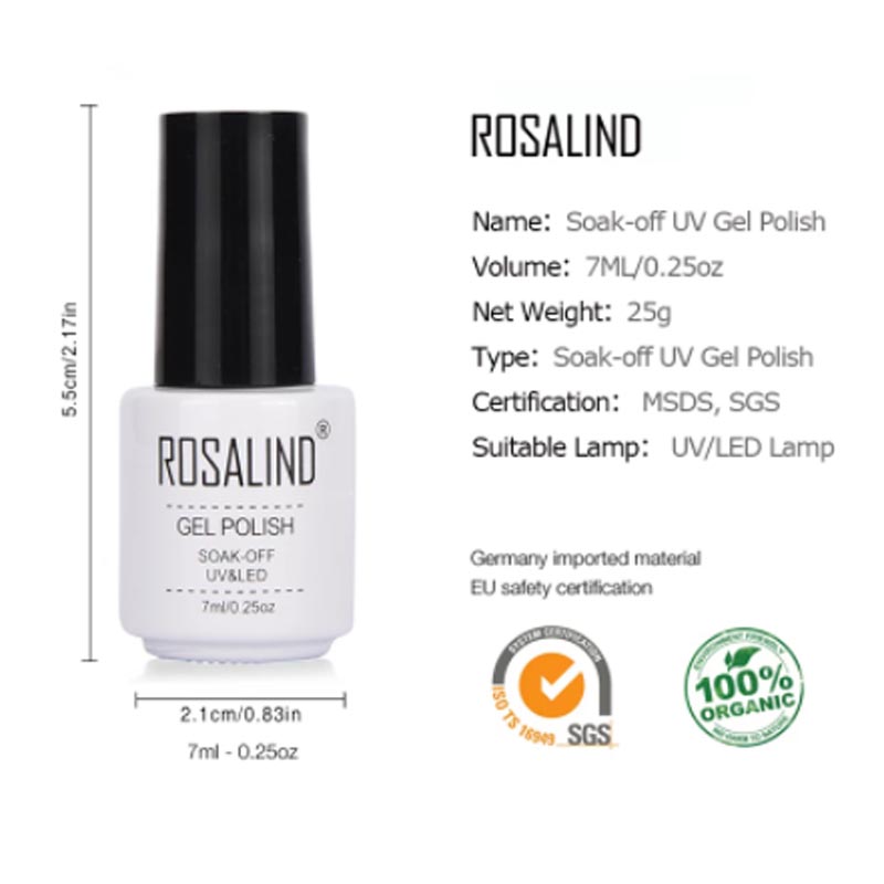 ROSALIND Top Base Coat Gel Polish UV Shiny Sealer Soak off Reinforce 7ml Long Lasting Nail Art Manicure Gel Lak Varnish Primer