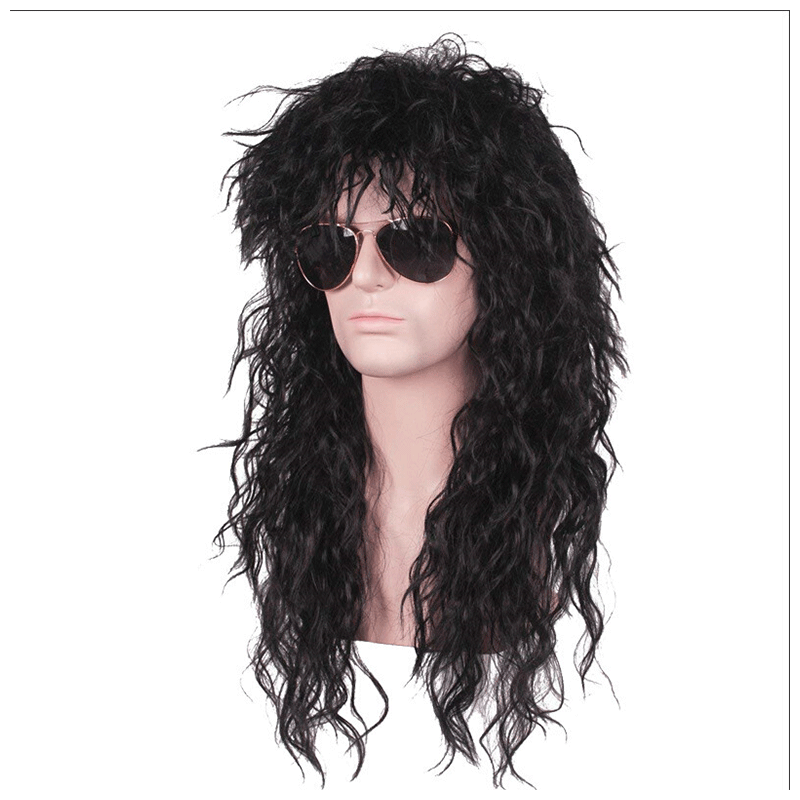 Angel Silk Europe and the United States 80s retro rock style long curly hair  fluffy corn perm bubble volume black explosive head rock wig hair net  |TospinoMall online shopping platform in GhanaTospinoMall
