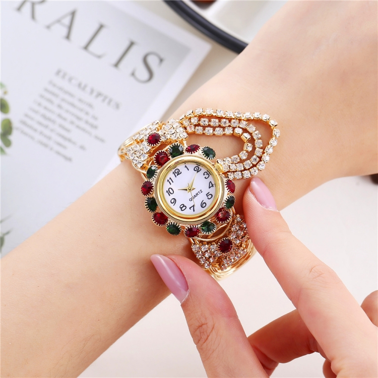 Wrist watch female jewelry Fashion trend lady watch Diamond insert number quartz Bracelet watch CRRSHOP women fashion trend present