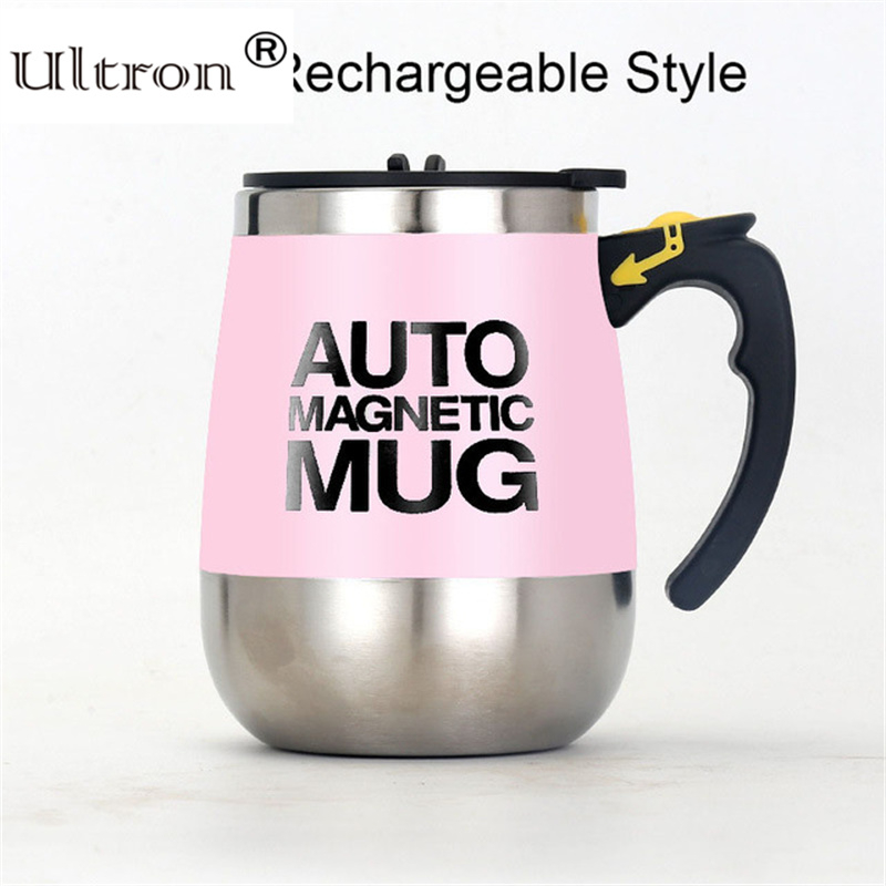 Ultron New Automatic Self Stirring Magnetic Mug 304 Stainless Steel Coffee Milk Mixing Cup Creative Blender Smart Mixer Thermal Cupsusb pink