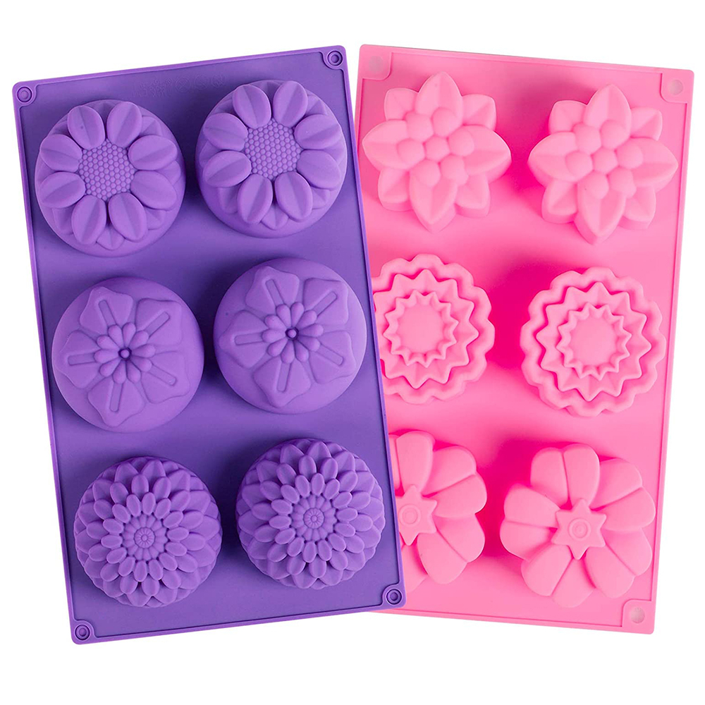 2 PCS 6 Cavity Assorted Silicone Flower Soap Mold DIY Soap Mold Handmade Chocolate Biscuit Cake Muffine Silicone Mold