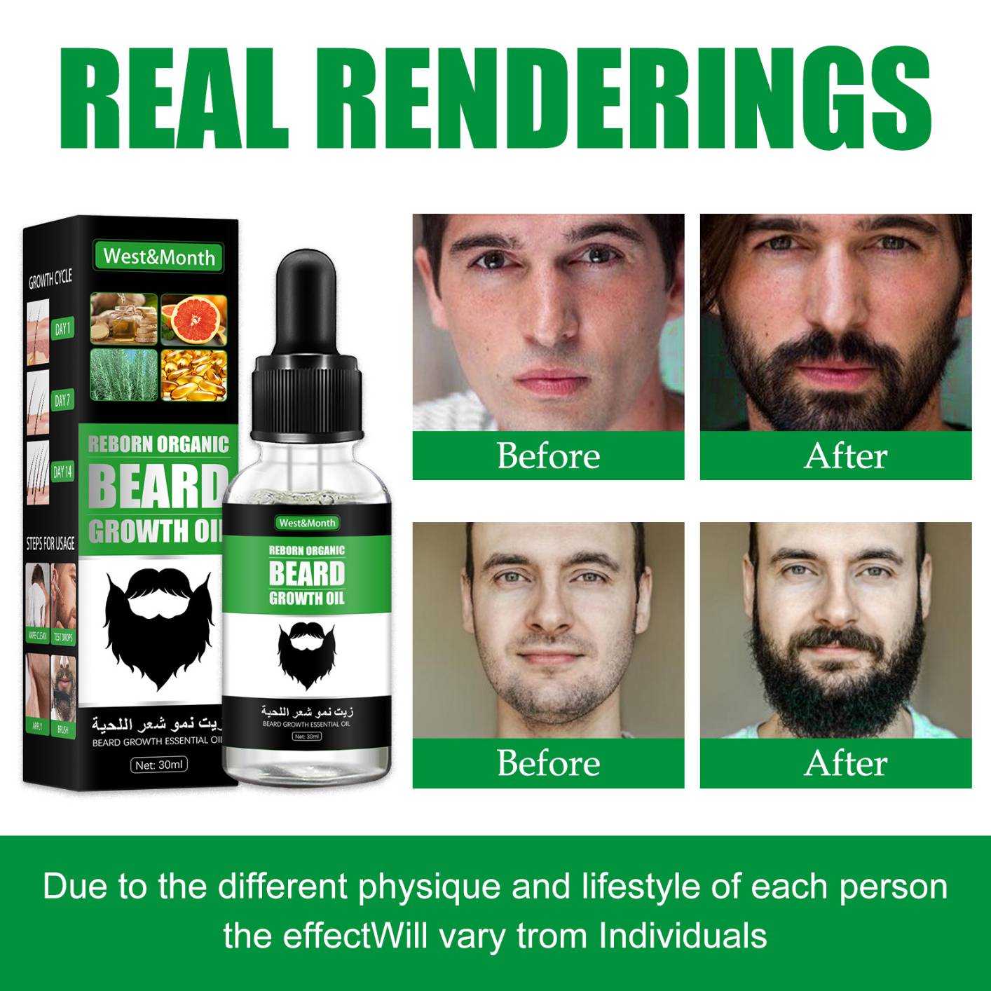 Beard Growth Oil For Men - Beard Serum That Fills Patches & Fix Thinning - Facial Hair Treatment - Chest Hair Thickening Conditioner & Enhancer
