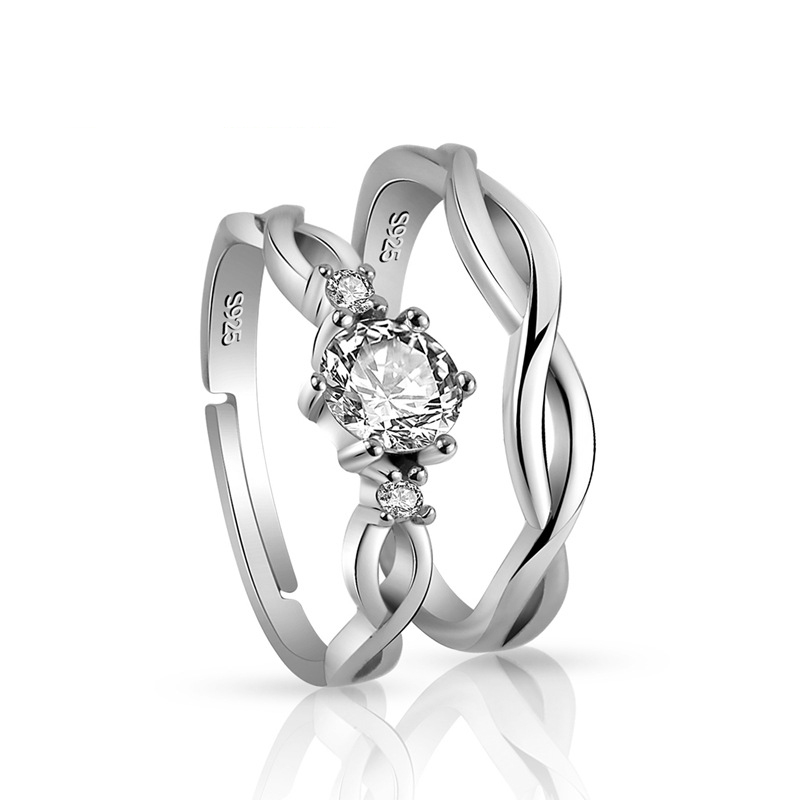JZ Men Women 925 Silver Rings Couple Wedding Bride Rings Jewelry Anniversary Gift