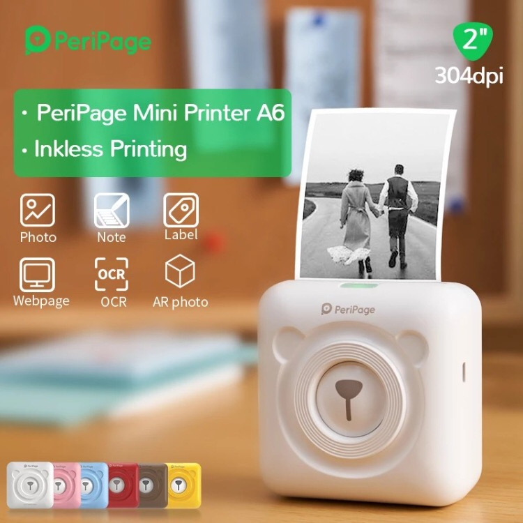 Peripage mini printer A6 inkless pocket printer Bluetooth mobile portable printer wireless thermal printer label printer photo printer file printer laser printer