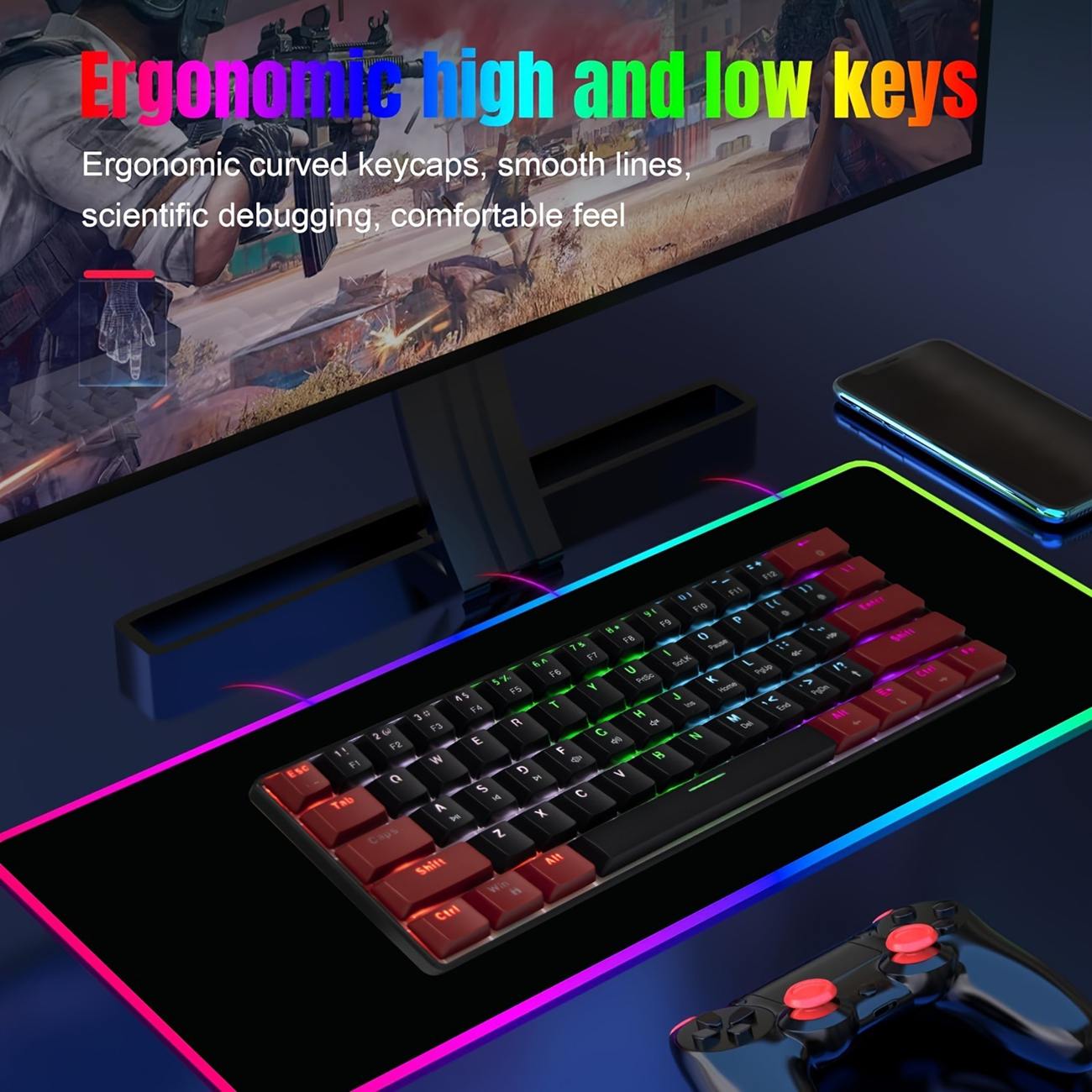 Green shaft 61 keys computer keyboard office portable compact wired 6 game mini RGB light-emitting gaming mechanical keyboard
