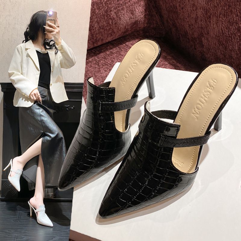 Large size high heel sandals 2024 summer new fashion pointy office worker thin heel bun head high heel sandals A13