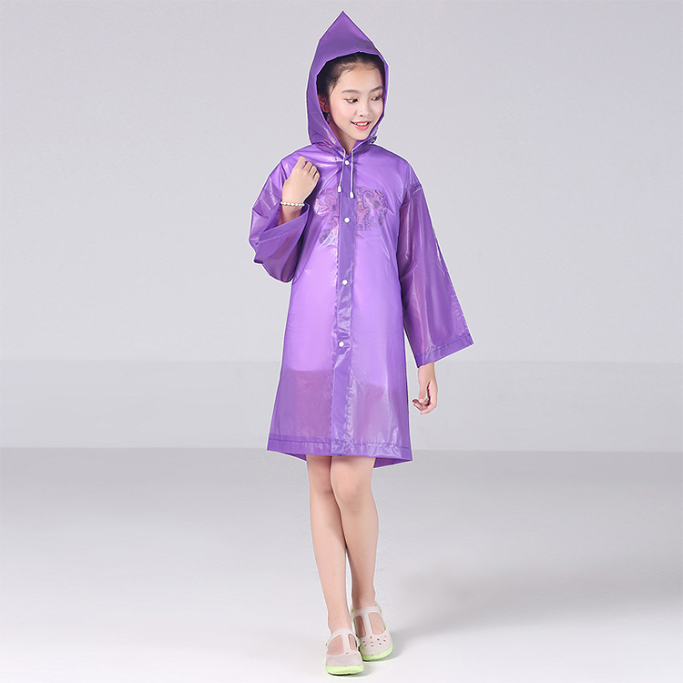 EVA Reusable Raincoat Rain Ponchos with Hood and Elastic Cuff Sleeves for Kids, Size 113 cm x 55 cm