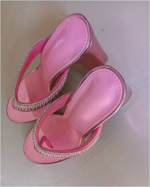 Women's Shoes Crystal Heels Solid Color Slippers Outdoor Sandals Diamond Female Flip-Flops Heeled Sandals