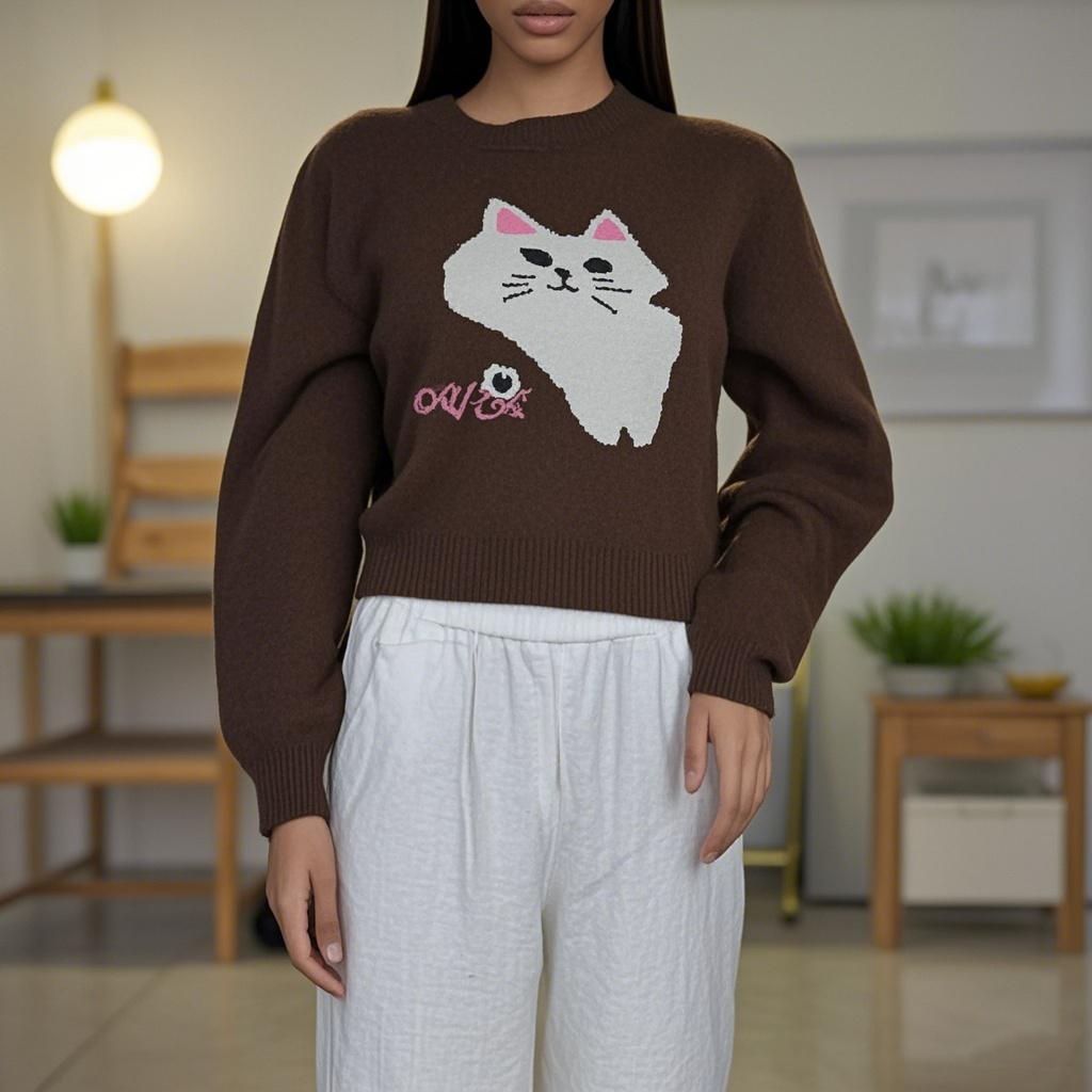 Wool knit Sweater Round Neck Women's Sweater