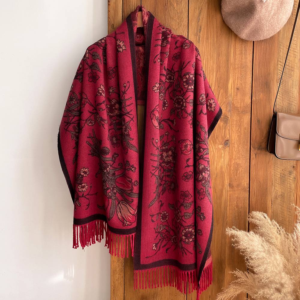 Women's Autumn/Winter New Double-Sided Imitation Cashmere Scarf Warm Tassel Scarf