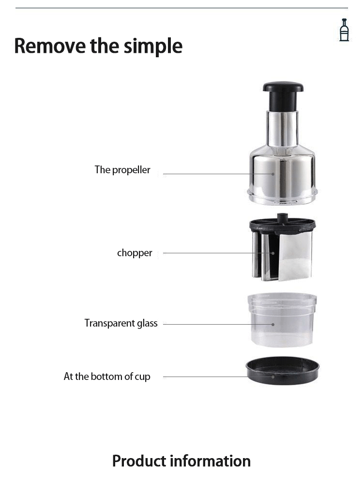 Slap Press Manual Food Chopper,Stainless Steel Hand Dicers Mincer Chopper,Sharp Mini Chopper Cutter for Fruit,Vegetable, Garlic,Nut,Salad
