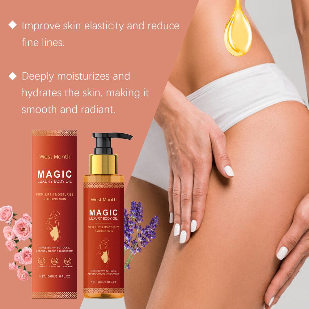 WEST MONTH Sexy Luxury Body Oil Deeply Moisturizing Dry Skin Tightening Elastic Chest Thighs Rejuvenating Repairing Soften Nourishing Oil
