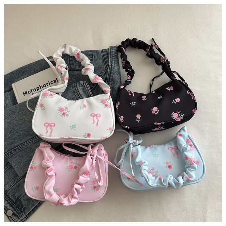 Korean Style Sweet Fresh Small Floral Underarm Bag for Women Minimalist Trendy Ladies Handbag Fashion Daily Single Shoulder Bag for Dating Shopping Daily Outfit
